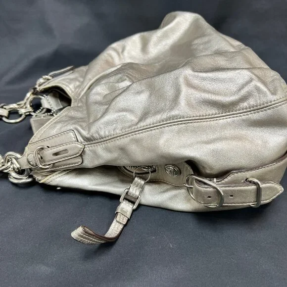 Coach Vintage Silver Soft Leather Satchel Purse Bag with Double Handle - Picture 5 of 12